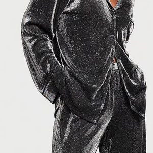 VICTORIA'S SECRET VS Silver Shimmer Knit Long Pajama Set